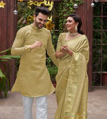 Bansari golden couple set saree with kurta 2