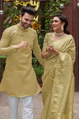 Bansari golden couple set saree with kurta