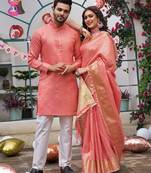 Sumitra pink silk couple wear saree with kurta