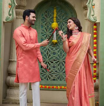 Sumitra pink silk couple wear saree with kurta 2