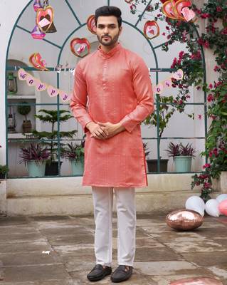 Sumitra pink silk couple wear saree with kurta 5