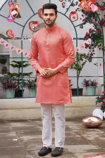 Sumitra pink silk couple wear saree with kurta