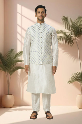 White jacket kurta for men"s