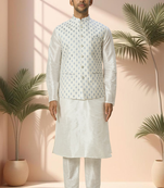 White jacket kurta for men"s