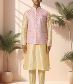 Pink jacket kurta for men"s
