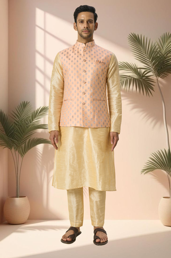 Orange jacket kurta for men"s