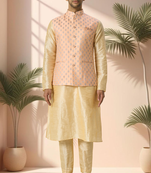 Orange jacket kurta for men"s