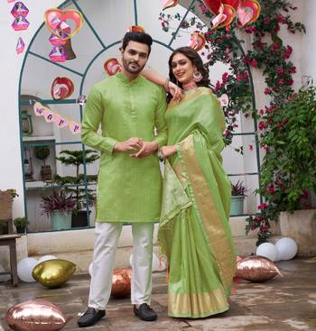 Sumitra green silk couple wear saree with kurta 1