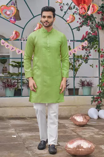 Sumitra green silk couple wear saree with kurta