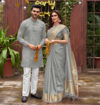 Sumitra grey silk couple wear saree with kurta 2