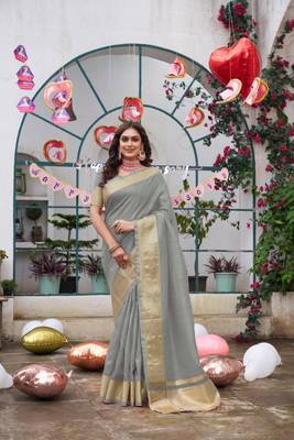 Sumitra grey silk couple wear saree with kurta 3