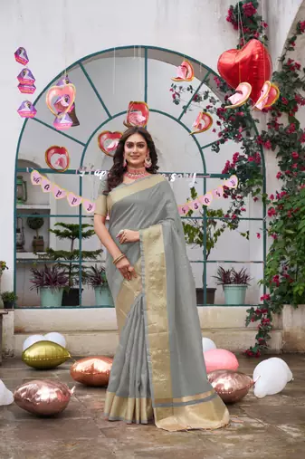 Sumitra grey silk couple wear saree with kurta