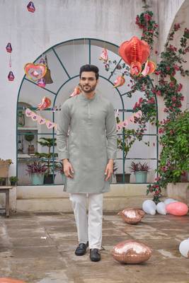 Sumitra grey silk couple wear saree with kurta 4