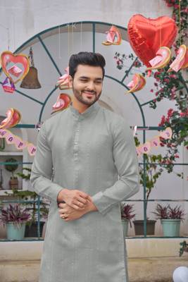 Sumitra grey silk couple wear saree with kurta 5