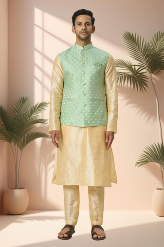 Green jacket kurta for men"s