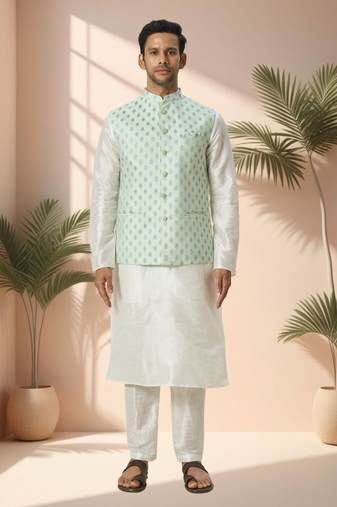 Blue jacket kurta for men"s