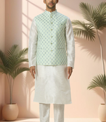 Blue jacket kurta for men"s