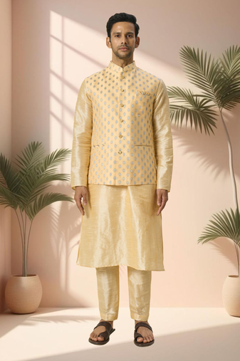 Yellow jacket kurta for men"s