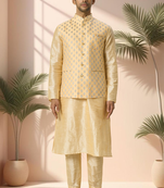 Yellow jacket kurta for men"s
