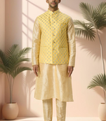 Yellow jacket kurta for men"s