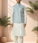 Grey jacket kurta for men"s