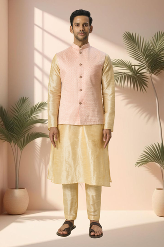 Pink jacket kurta for men"s
