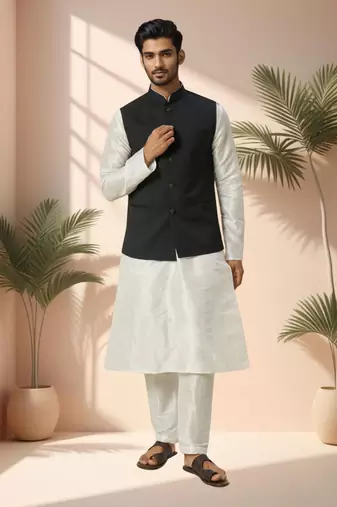 Black jacket kurta for men"s