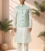Grey jacket kurta for men"s