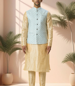 Grey jacket kurta for men"s