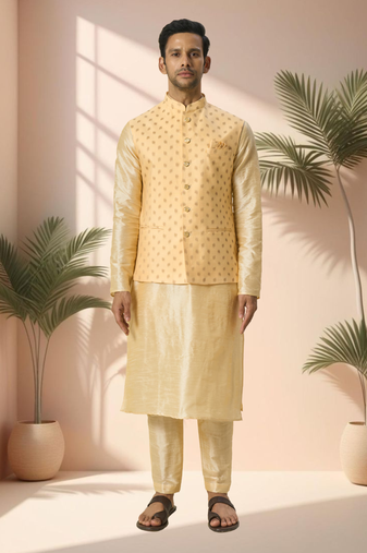 Yellow jacket kurta for men"s