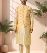 Yellow jacket kurta for men"s