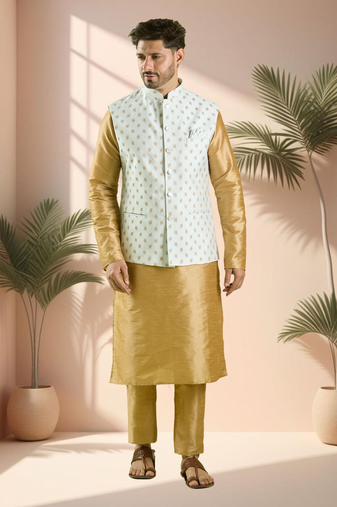 White jacket kurta for men"s