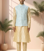 Blue jacket kurta for men"s