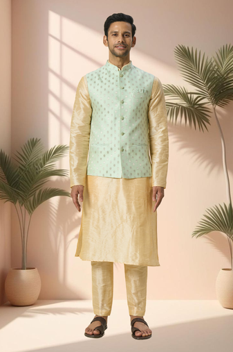 Green jacket kurta for men"s