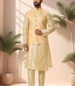 Orange jacket kurta for men"s