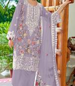 Light lavender faux georgette sequence embroidered semi-stitched salwar suit