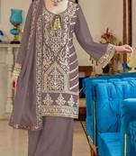 Light brown vichitra simar with embroidery codding sequence semi-stitched salwar suit