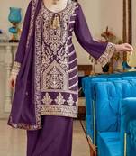 Purple vichitra simar with embroidery codding sequence semi-stitched salwar suit