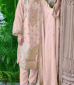 Peach chinon with embroidery codding sequence semi-stitched salwar suit