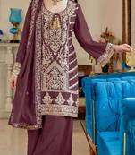 Brown vichitra simar with embroidery codding sequence semi-stitched salwar suit