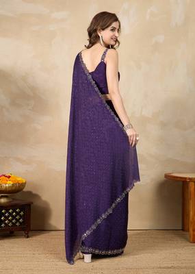 Purple Art Silk Swarovski Mirror Work Saree with Unstitch Blouse Piece  2