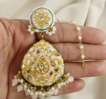 Meenakari White Quartz And Pearl Earrings with Mang Tikka Jewelry Set 3