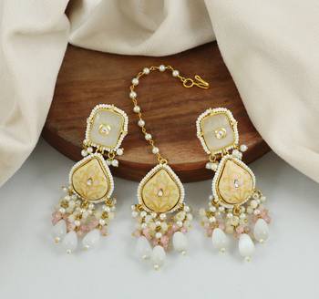 Handmade Meenakari Pearl Beaded Earrings With Mang Tikka Jewelry Set 1