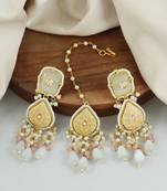 Handmade Meenakari Pearl Beaded Earrings With Mang Tikka Jewelry Set