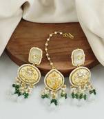 White Quartz Green Onyx Pearl Beads Earrings with Mang Tikka Jewelry Set