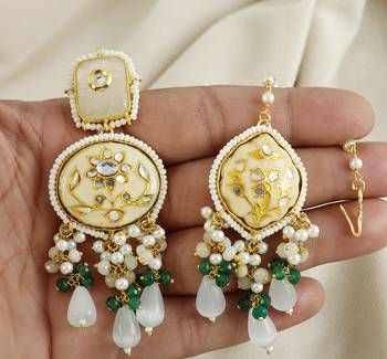 White Quartz Green Onyx Pearl Beads Earrings with Mang Tikka Jewelry Set 3