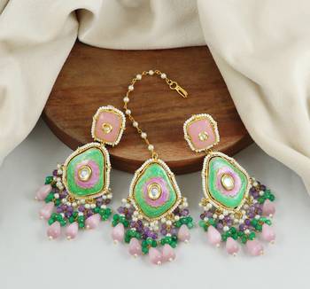 Amethyst Green Onyx Meena Earrings with Mang Tikka Jewelry Set 1