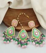 Amethyst Green Onyx Meena Earrings with Mang Tikka Jewelry Set