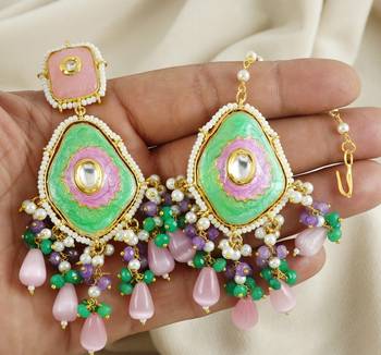 Amethyst Green Onyx Meena Earrings with Mang Tikka Jewelry Set 3
