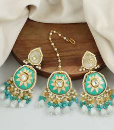 Handmade Enameled Pearl Beaded Earrings with Mang Tikka Jewelry Set